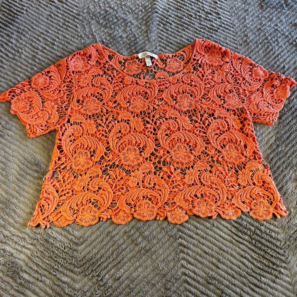 dELiA*s Vibrant Coral Lace Crop Top- Vintage Y2K